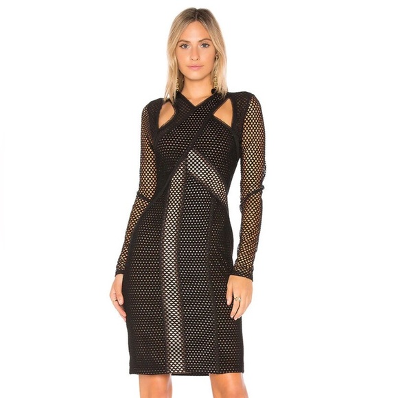 BCBGMaxAzria Jaylynn Mesh Bondage Goth Cocktail Dress XXS Bodycon Black & Nude - Picture 1 of 11